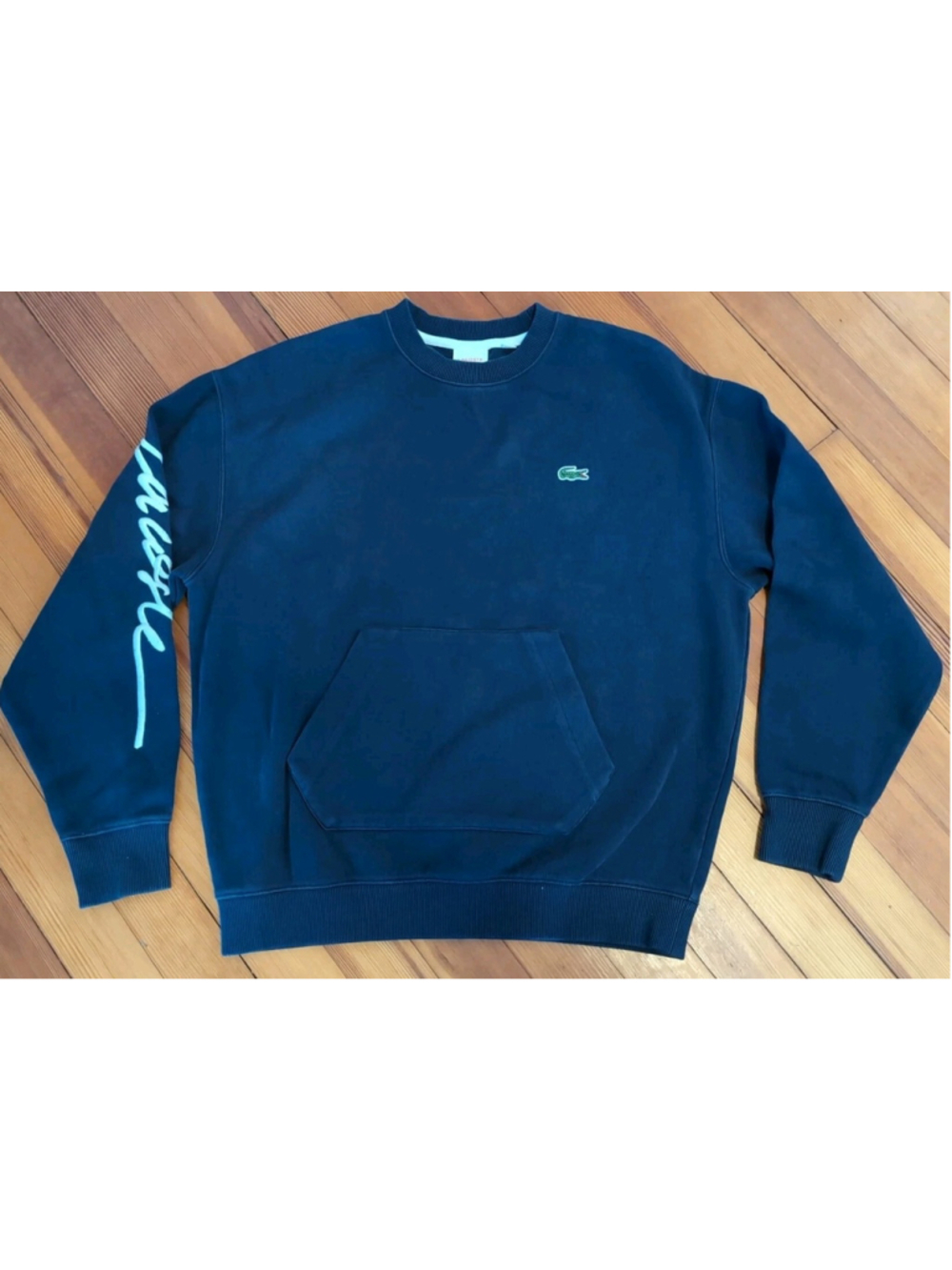 Lacoste Live Navy Blue Oversized Sweatshirt Pullover Spell Out Unisex Pocket S